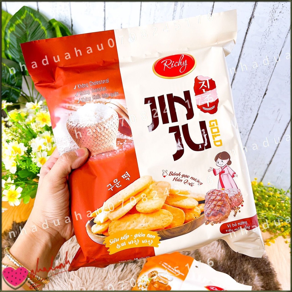 Một gói bánh gạo giòn vị bò nướng tiêu BBQ/ vị Ganjang mật ong JinJu  Hàn Quốc gói 120gam