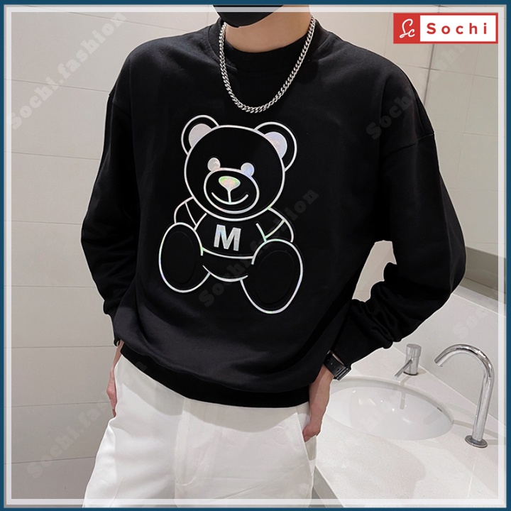 Áo thu đông nam tay dài, áo sweater nam dài tay chất nỉ mềm mịn in Gấu M mã SW80.8