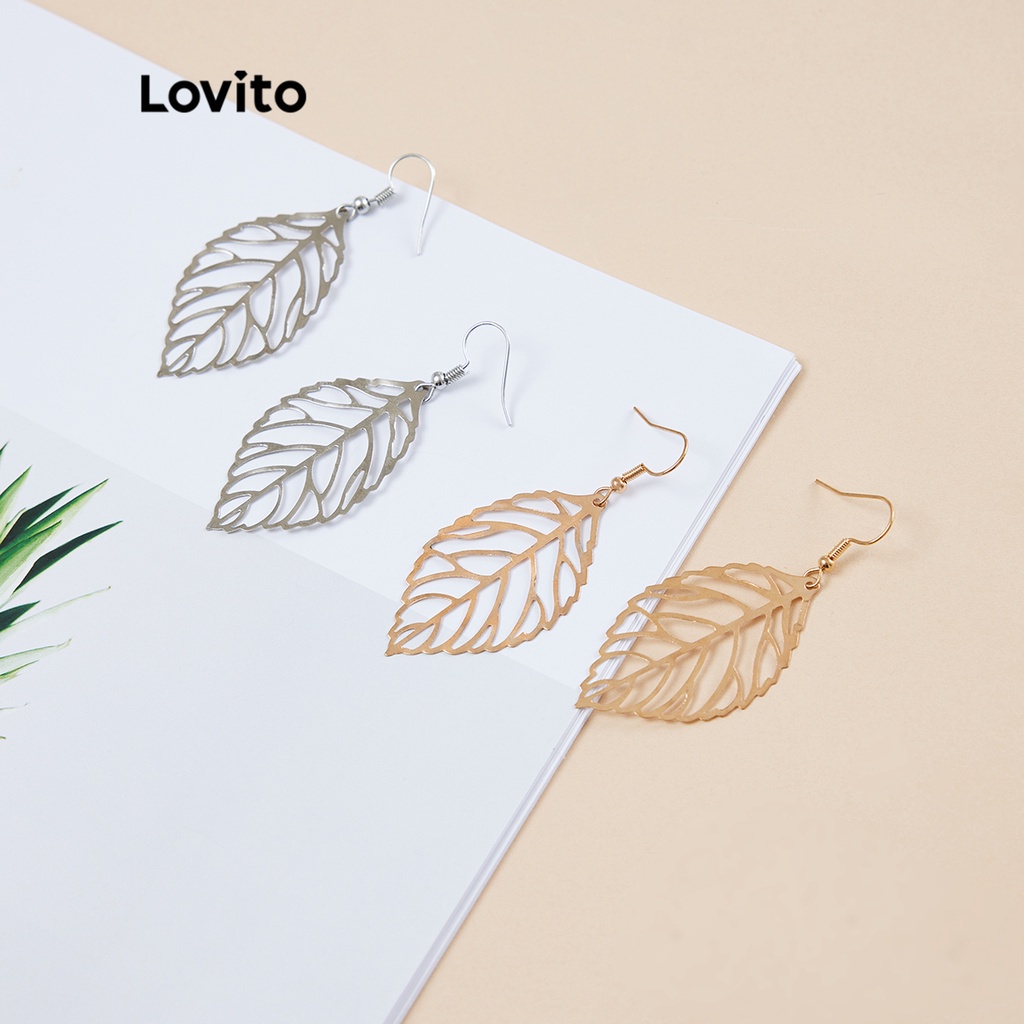 Lovito Bông tai kim loại hình chiếc lá màu vàng/bạc A07002