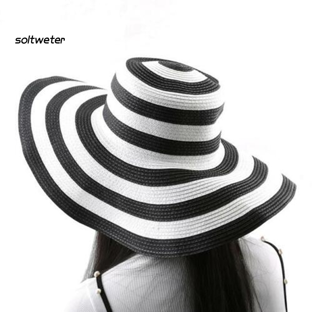 Nón Cói Rộng Vành Họa Tiết Sọc Thời Trang Cho Nữ