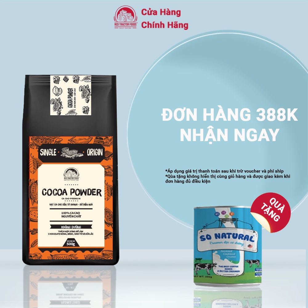 Red Tractor-Cacao Cao cấp  Không đường Hạt giống từ Ghana và Bờ Biển Ngà Dùng để chế biến hoặc pha uống-0.5kg Nhãn Cam