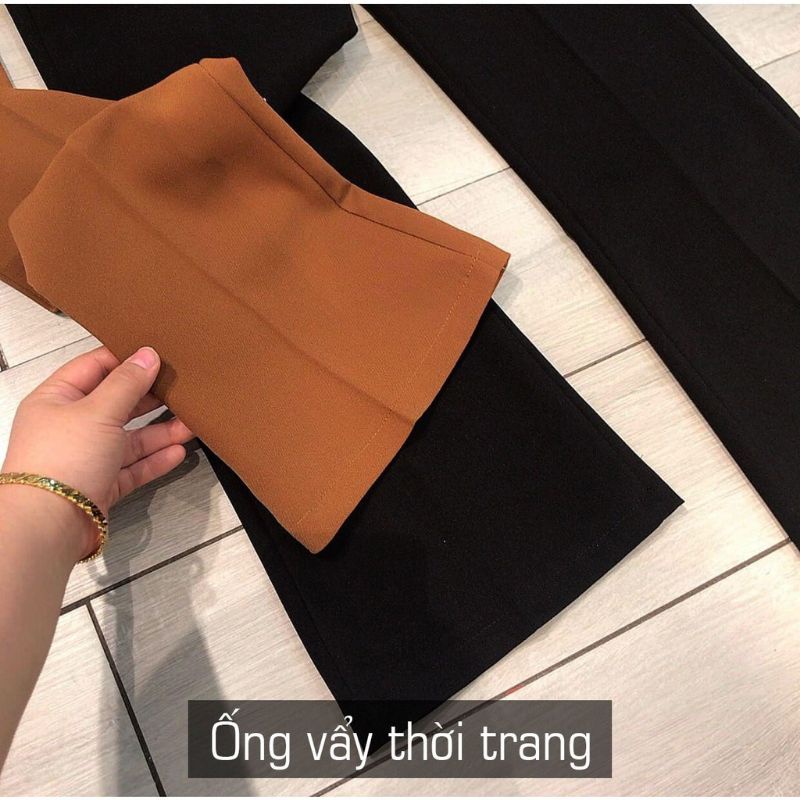 Quần ống loe lưng cao nữ công sở cao cấp vải màu đen