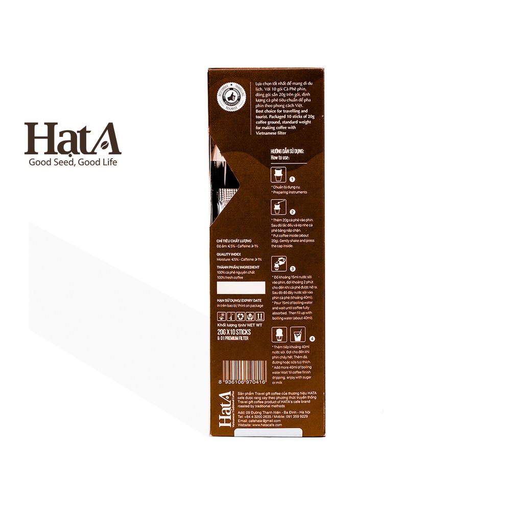 Cà phê rang xay Hạt A Cafe Travel Gift Coffee 100% hạt Robusta Dak Lak nguyên chất 200gr