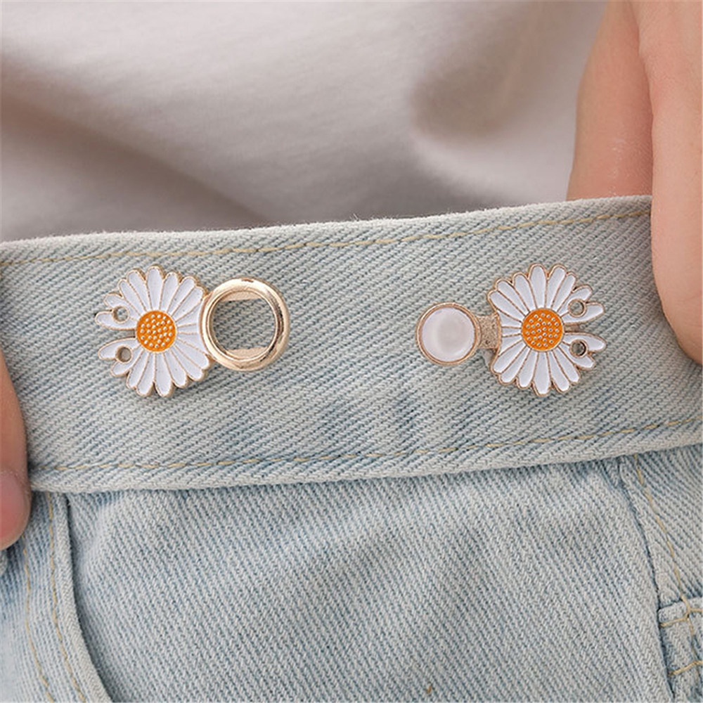 Set 2 Nút Thắt Lưng Bằng Kim Loại Hình Hoa Cúc Phong Cách Retro Cho Nữ