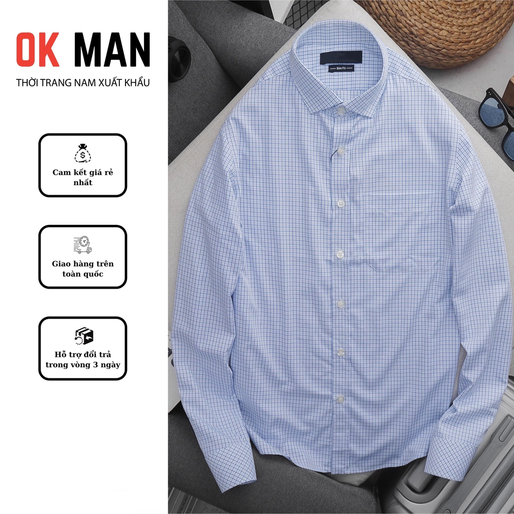 Áo sơ mi nam kẻ caro nhỏ, form slimfit, 5 màu, chất liệu cotton, OkMan - SMDT