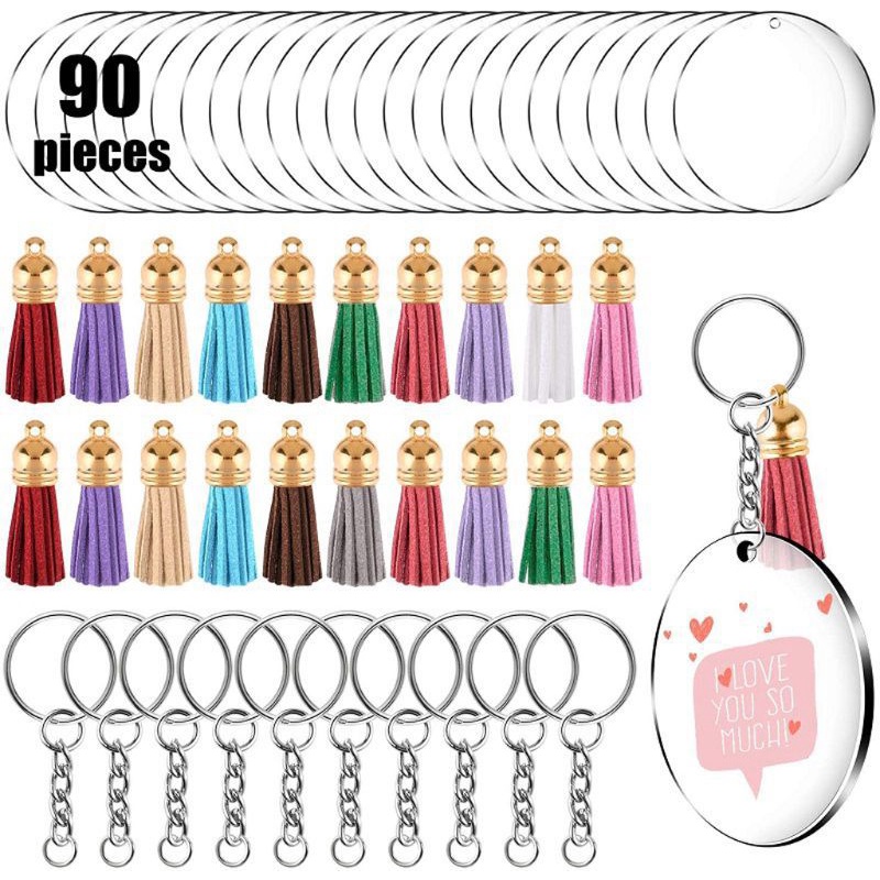 Colored leather tassels, high clear acrylic keychain combination set.Summer fashion