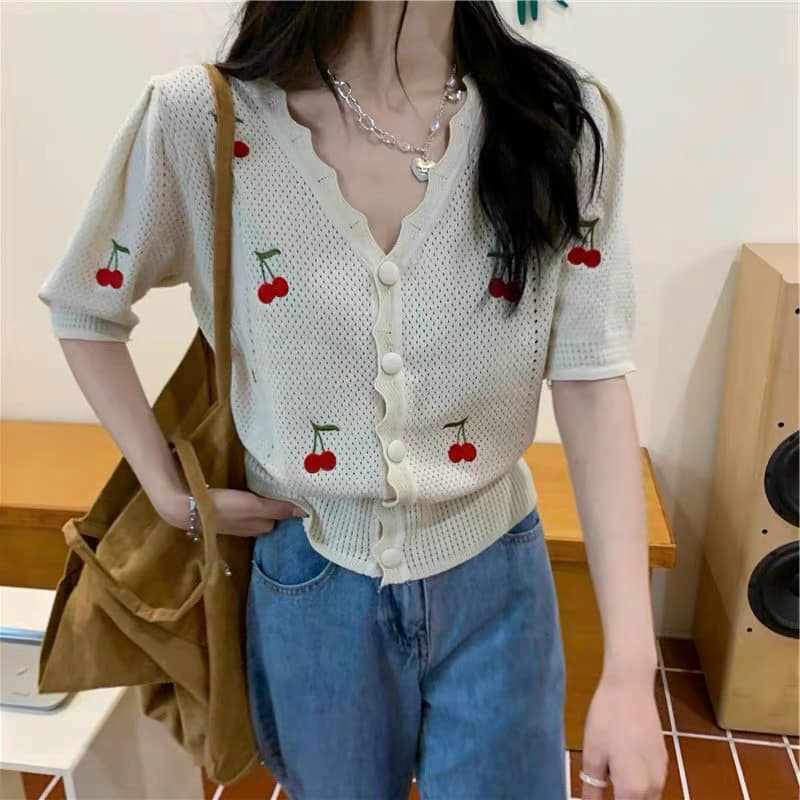 🍒 Áo len mongtoghi thêu chery phong cách vintage chất Loại 1