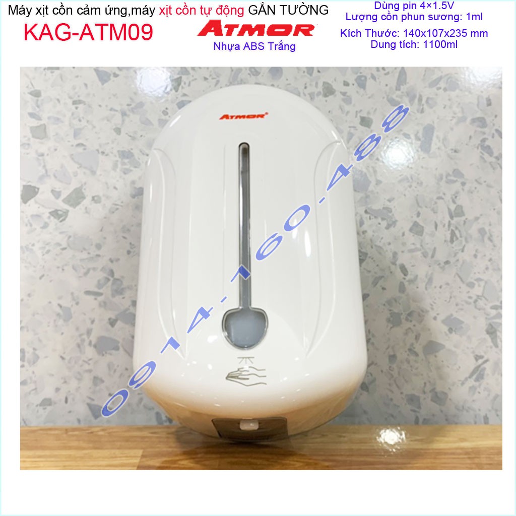 Máy xịt cồn cảm ứng Atmor KAG-ATM09, Máy phun cồn tự động 1.1 lít dùng pin cao cấp