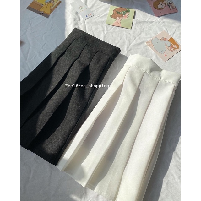Chân Váy Trắng Đen Tennis Xếp Ly Basic Mặc Đi Chơi Đi Tiệc (Hình Thật)
