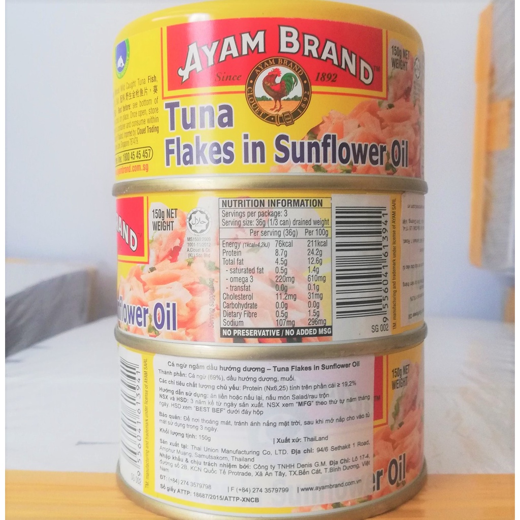 [Hộp tròn 150g] [FLAKES - MÀU VÀNG] CÁ NGỪ XÉ NGÂM DẦU HƯỚNG DƯƠNG [Thailand] AYAM Tuna Flakes In Sunflower Oil (halal)