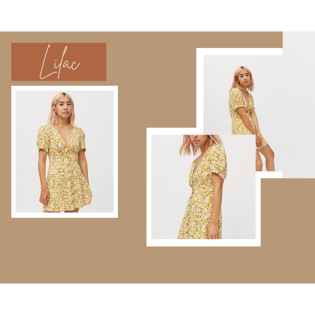 Đầm Urban Xoắn Ngực Bo Lưng Hoa Nhí Vàng - LILAC