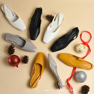 Giày sandal slingback cnk gót phối ánh kim mũi vuông êm chân hàng vnxk