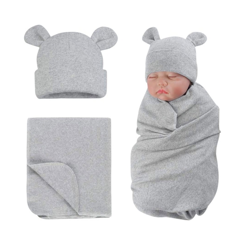 Set 2 Món Gồm Chăn + Nón + Khăn Quấn Đầu Cho Bé Sơ Sinh 0-6 Tháng Tuổi
