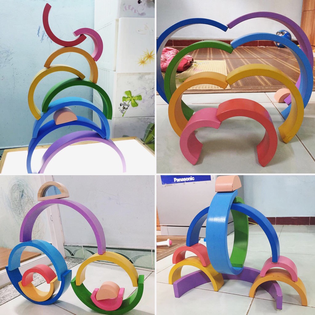 Đồ chơi gỗ - bộ xếp hình cầu vồng kèm học liệu