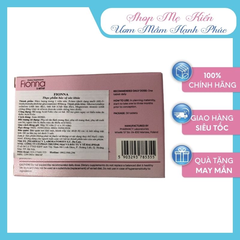 Fiona-5 MTHF -Hỗ trợ cho phụ nữ trước và sau mang thai - Shop Mẹ Kiến