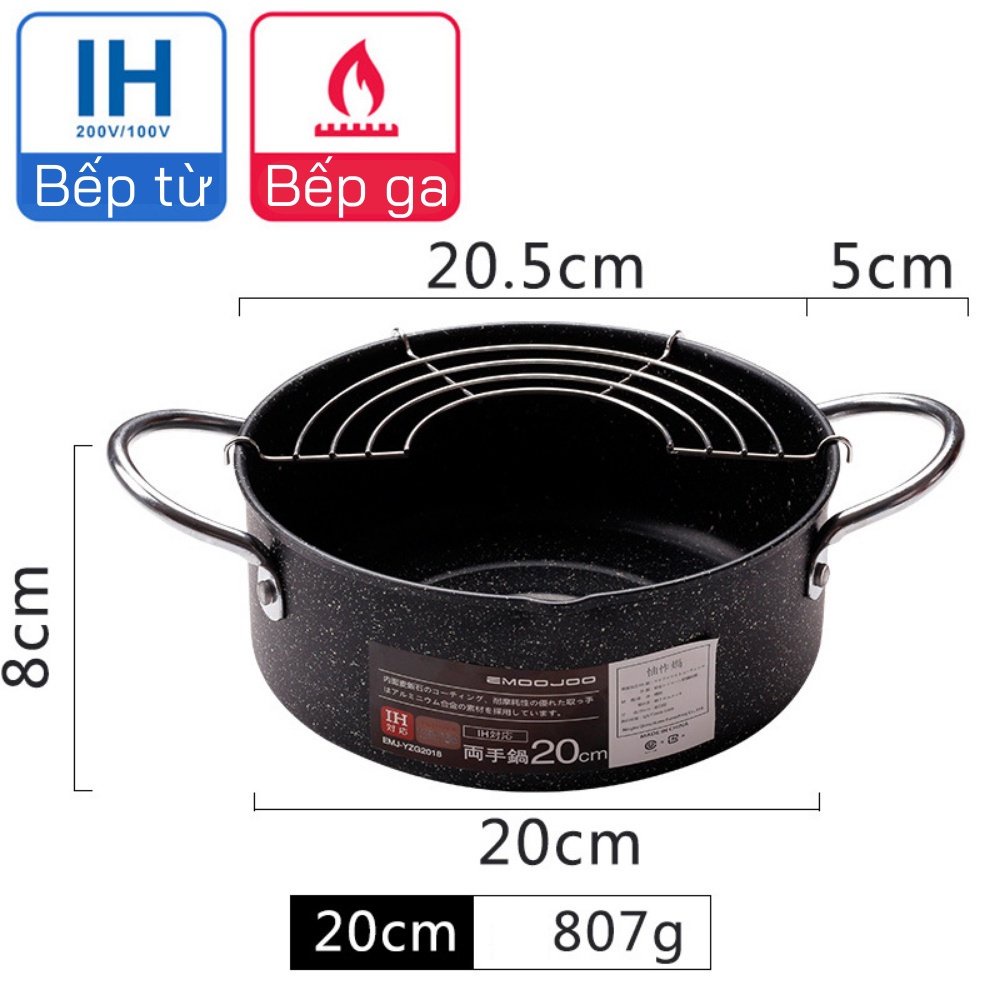 Nồi chiên chống dính Nhật size 20cm có khay ráo mỡ vân đá siêu bền
