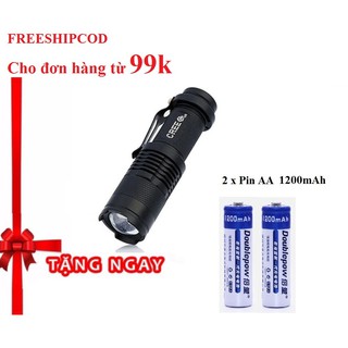 Combo Đèn pin siêu sáng SK68 Tặng 2 pin tiểu sạc Doublepow 1200mAh