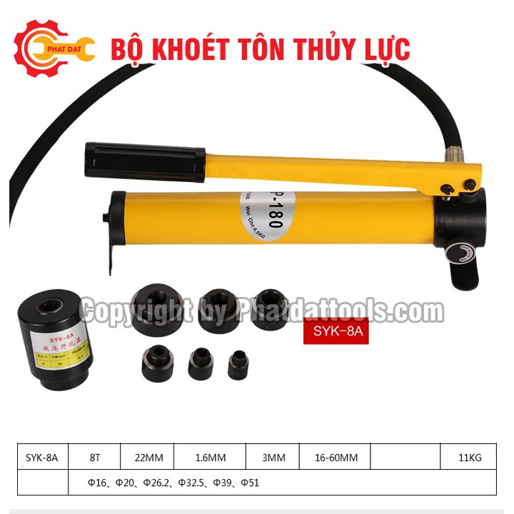 Máy đột lỗ thủy lực cầm tay SYK8A-Bộ khoét máng tôn máng điện-Bảo hành 6 tháng.