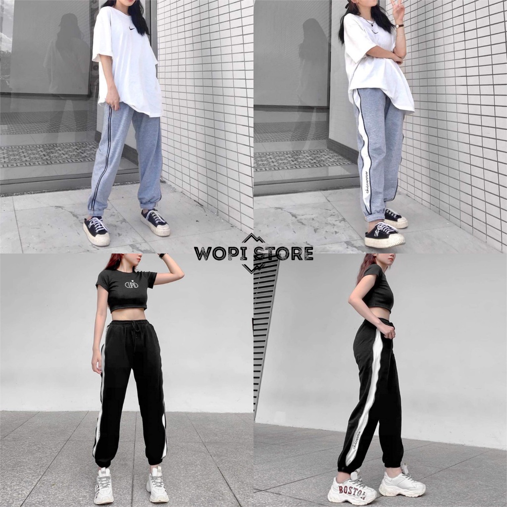 Quần Jogger Phối Dây Kéo Thêu CHICERRO Bo Gấu Ulzzang Unisex