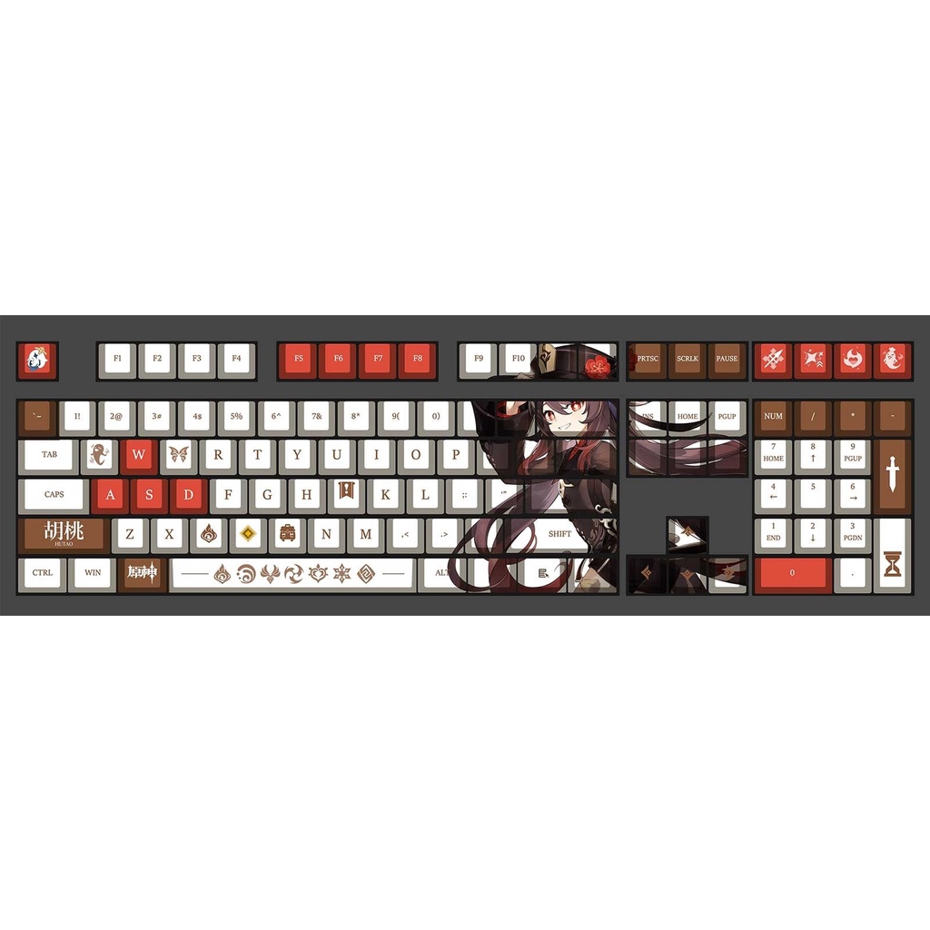 Hu Tao Keycap Genshin Impact Keycap Hồ sơ OEM PBT Thuốc nhuộm thăng hoa Bàn phím cơ Keycap Anime Cá nhân hóa Keycap 108 Phím