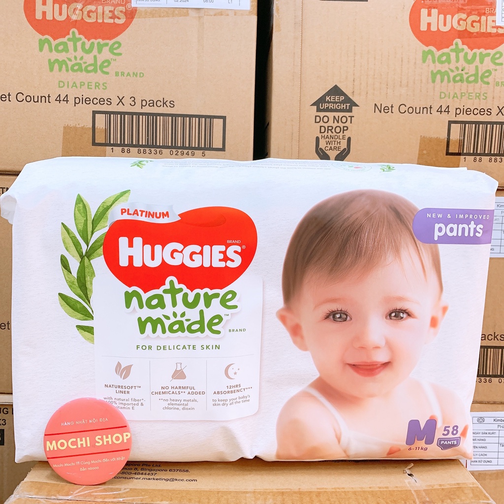 [HÀNG CHÍNH HÃNG CTY] Bỉm HUGGIES PLATINUM NATURE MADE size M58/L44/XL 38/XXL26/S82/NB60