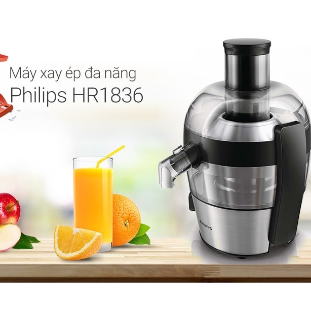 [Mã ELHA22 giảm 6% đơn 300K] Máy ép trái cây Philips HR1836 550W 1,5L (Đen)- Hàng nhập khẩu