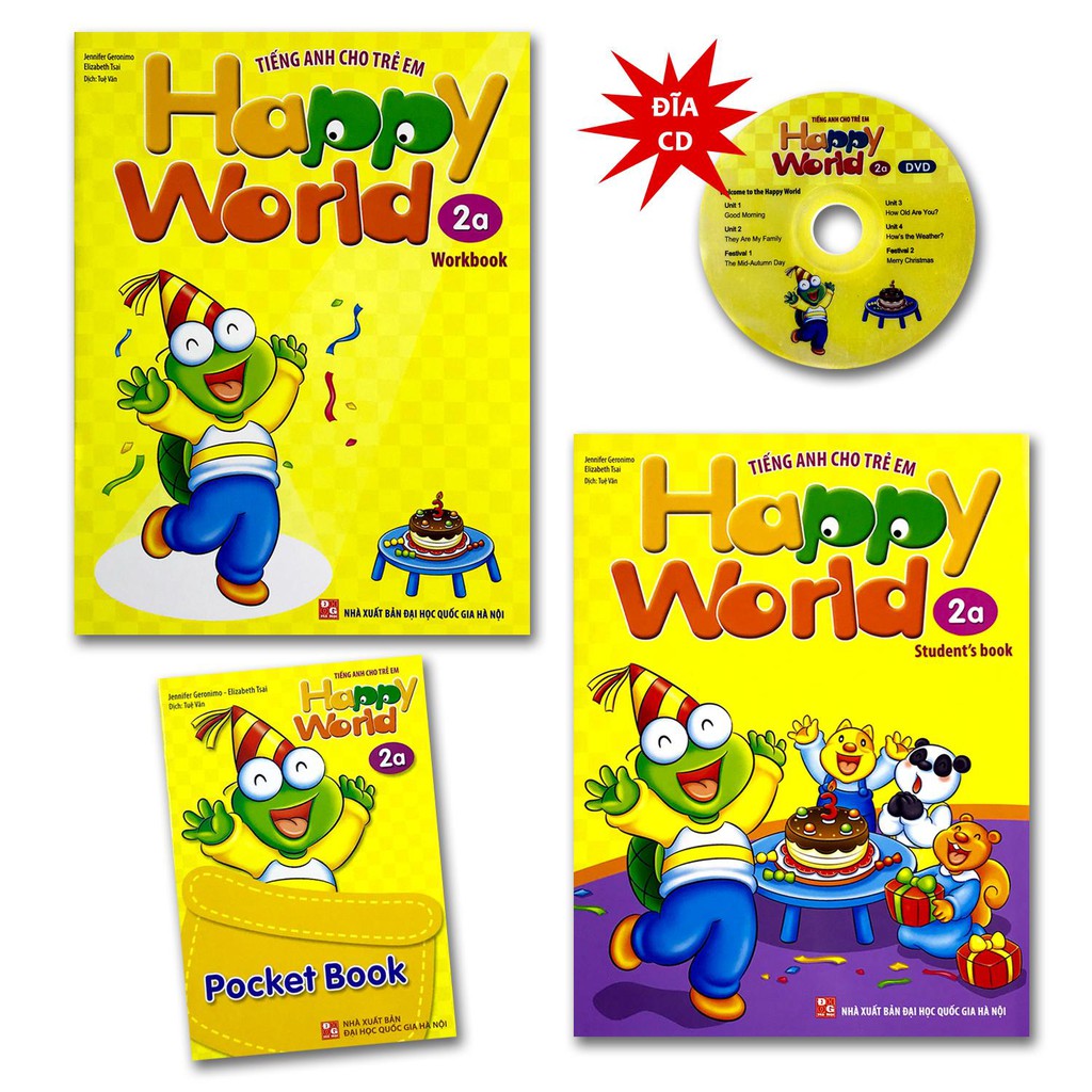 Sách - Tiếng Anh Cho Trẻ Em - Happy World - 2 (Bộ 2 quyển, 1 sổ tay, 1 đĩa DVD) (2 bộ lẻ tùy chọn)