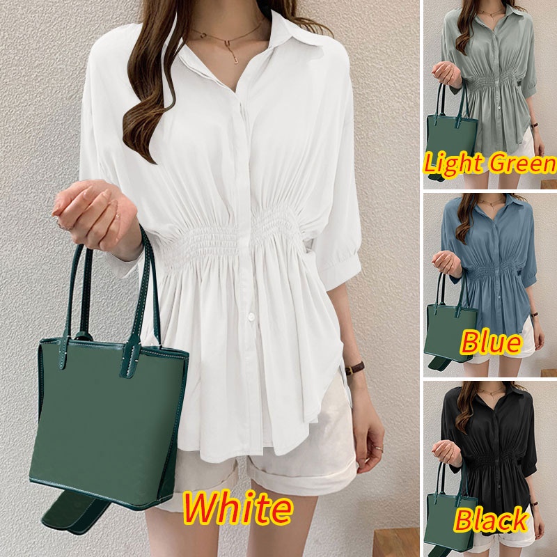 Áo sơ mi kiểu ZANZEA tay lỡ 3/4 cổ bẻ thời trang dành cho nữ