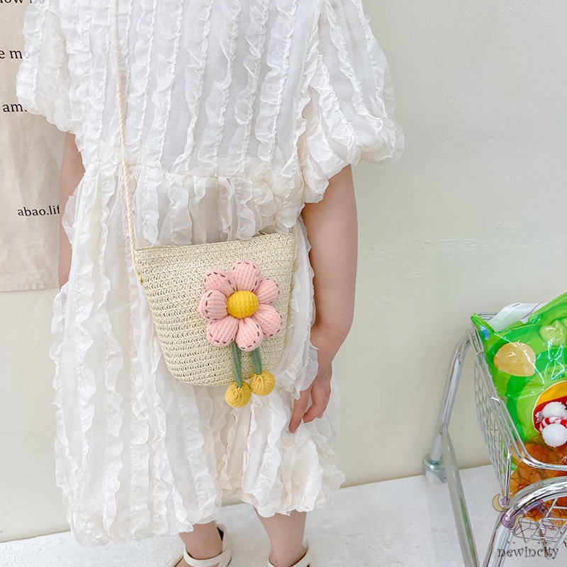 Túi Đeo Chéo Vai Hình Vuông Mini Đính Hoa Thời Trang Mùa Hè Hàn Quốc Cho Bé Gái