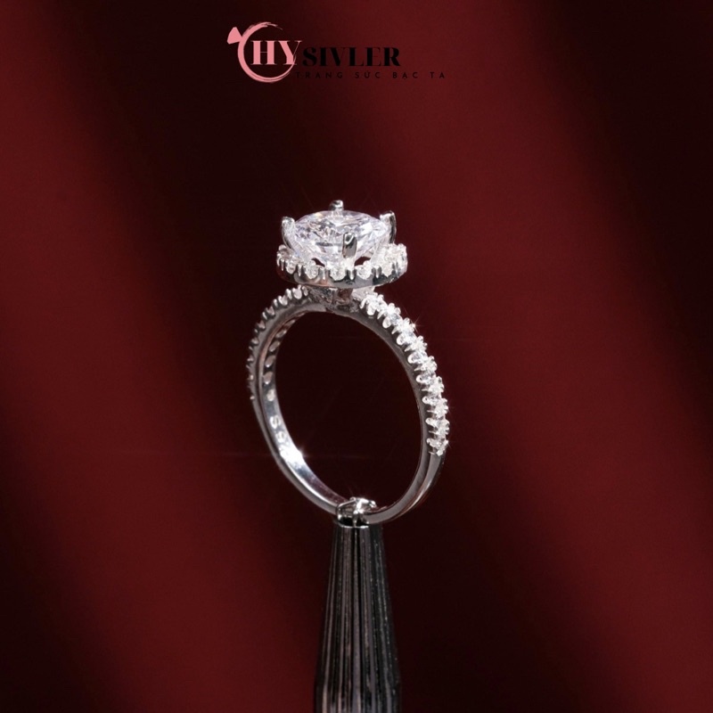 Nhẫn bạc ta đính đá ổ đá tròn đá cao sang chảnh nhẫn nữ bạc thật giá rẻ CHY SILVER
