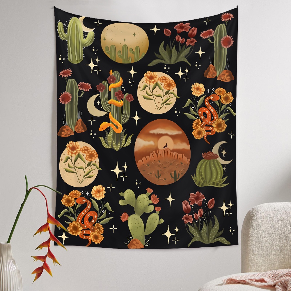 Thảm Treo Tường Họa Tiết Cây Và Thú Phong Cách Bohemian Chất Lượng Cao 3*95cm
