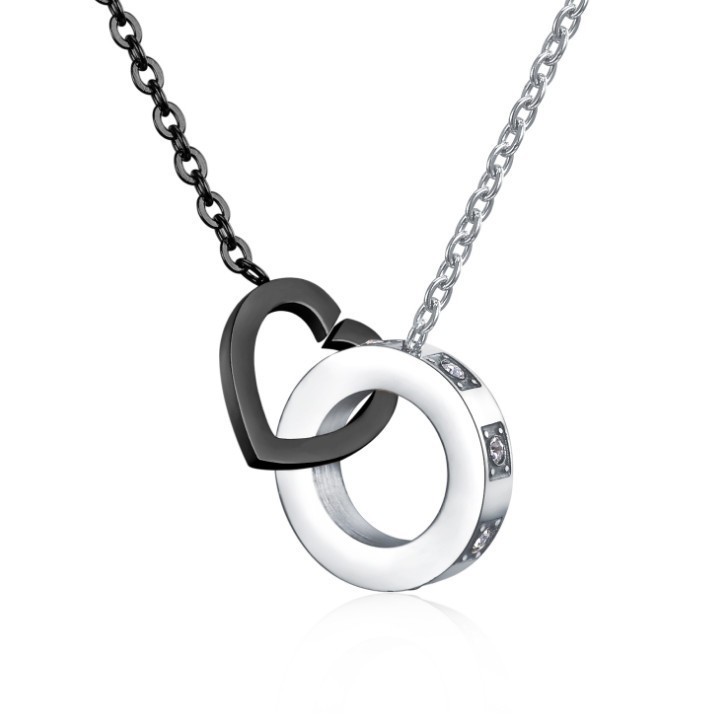 Dây Chuyền Hình Tròn Và Trái Tim 2 Màu Titan Cao Cấp TT 1608