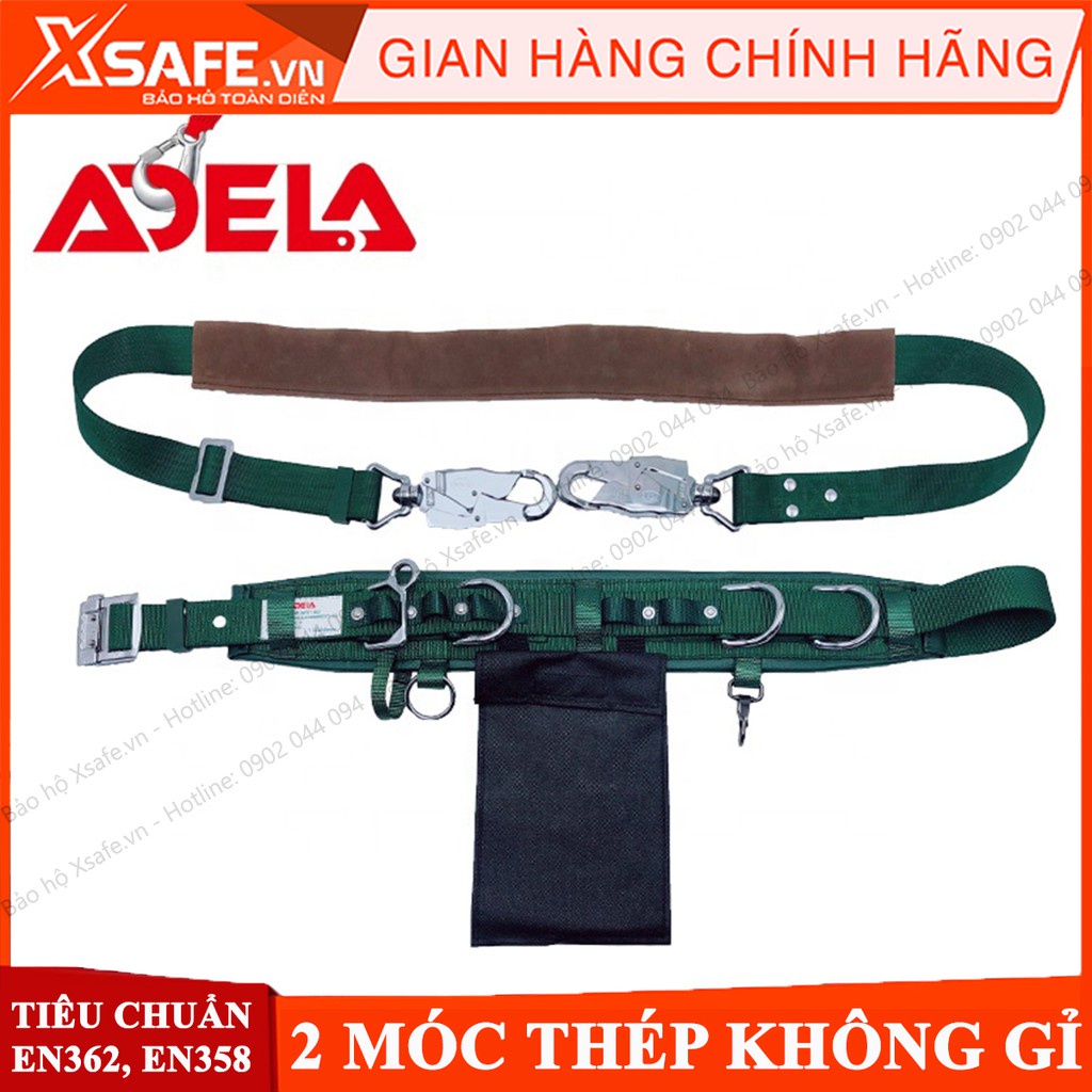 Đai an toàn điện lực Adela H117 - Dây đai bụng quàng trụ 2 móc thép không gỉ - CHÍNH HÃNG [XSAFE] [XTOOLs]
