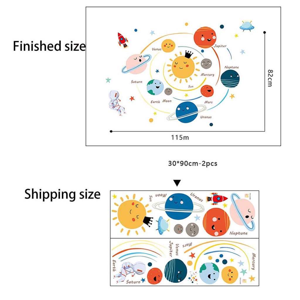 Miếng Dán Tường Vinyl Hình Hệ Mặt Trời DIY Trang Trí Phòng Trẻ Em