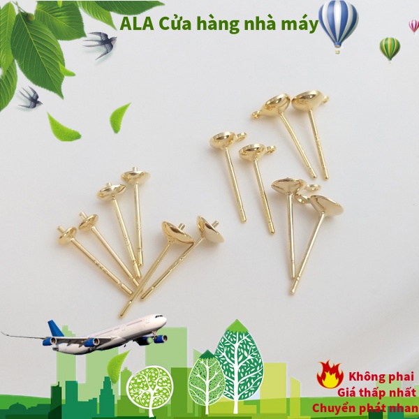 💖Đồ trang sức DIY💖Giá Đỡ Bông Tai Xỏ Lỗ Mạ Bạc 925 14K Đính Ngọc Trai DIY【Hoa tai / Đinh tán tai / Phụ kiện khuyên tai】