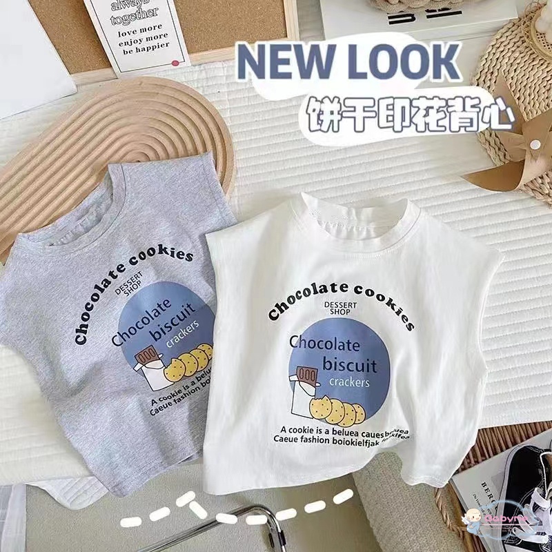 Áo Thun Cotton Không Tay In Hình Bánh Quy Dành Cho Bé Trai Gái