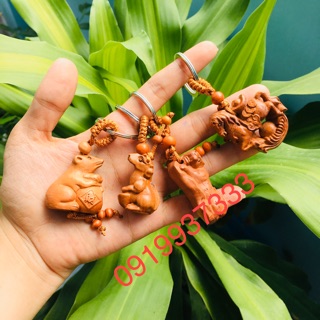 Combo 1 bộ 12 móc khoá hình 12 con giáp gỗ
