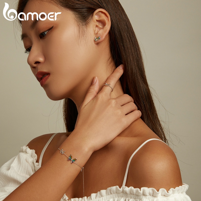 BAMOER Bông Tai bạc 925 Hình Bướm Cho Nữ ZHS250