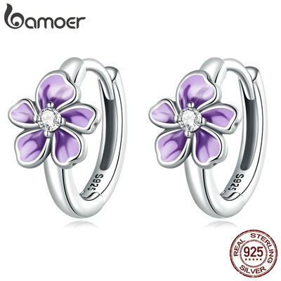 Khuyên tai BAMOER bạc 925 hình hoa thời trang cho nữ