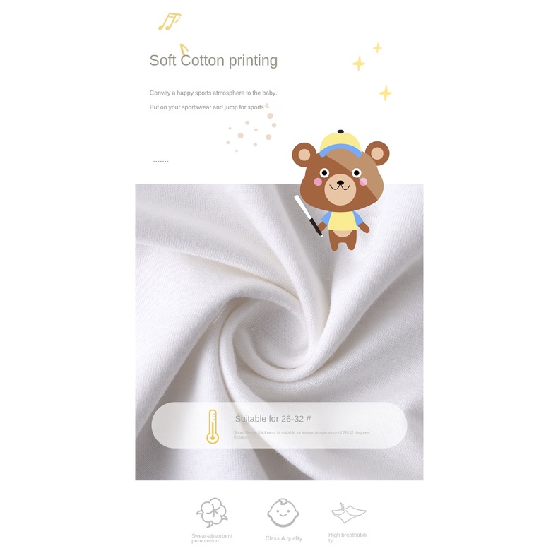 Bộ Áo Liền Quần Cotton Tay Ngắn Phồng Phong Cách Thể Thao Dành Cho Bé 0-24 Tháng Tuổi