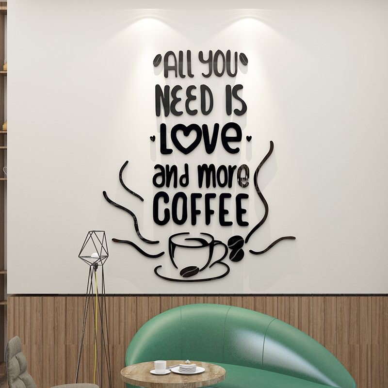 Tranh dán tường mica, decal dán nổi - time coffee trang trí quán cafe, trà sữa, quán đồ uống, đồ ăn nhanh