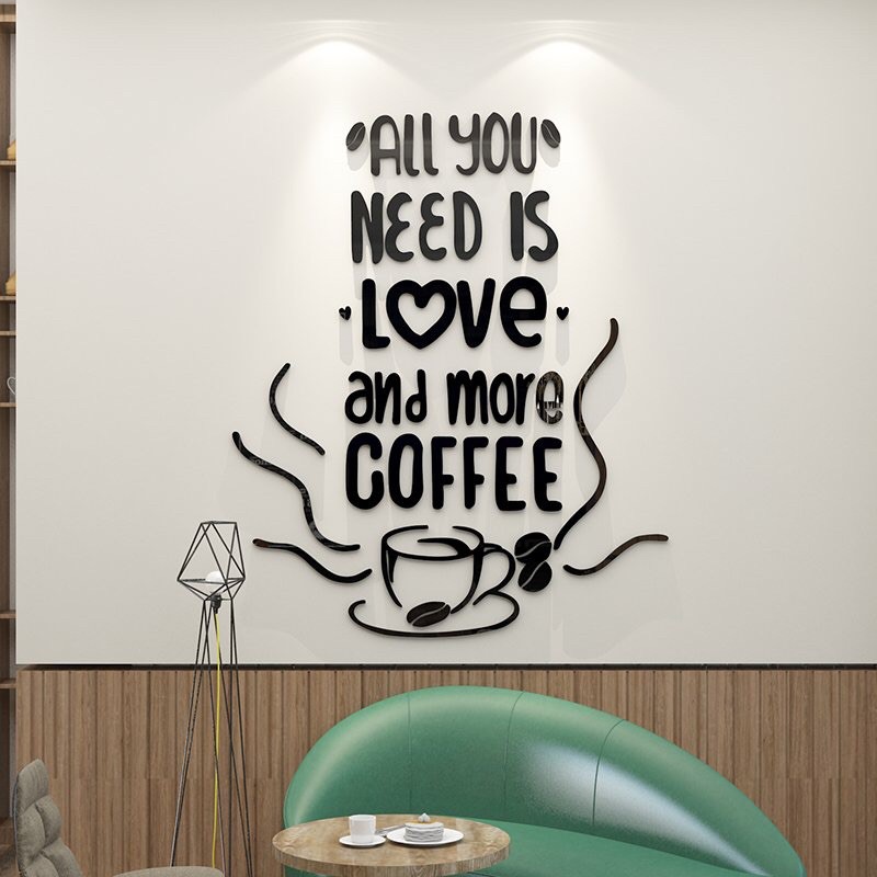 Tranh dán tường mica dán nổi time coffee trang trí quán cafe, trà sữa