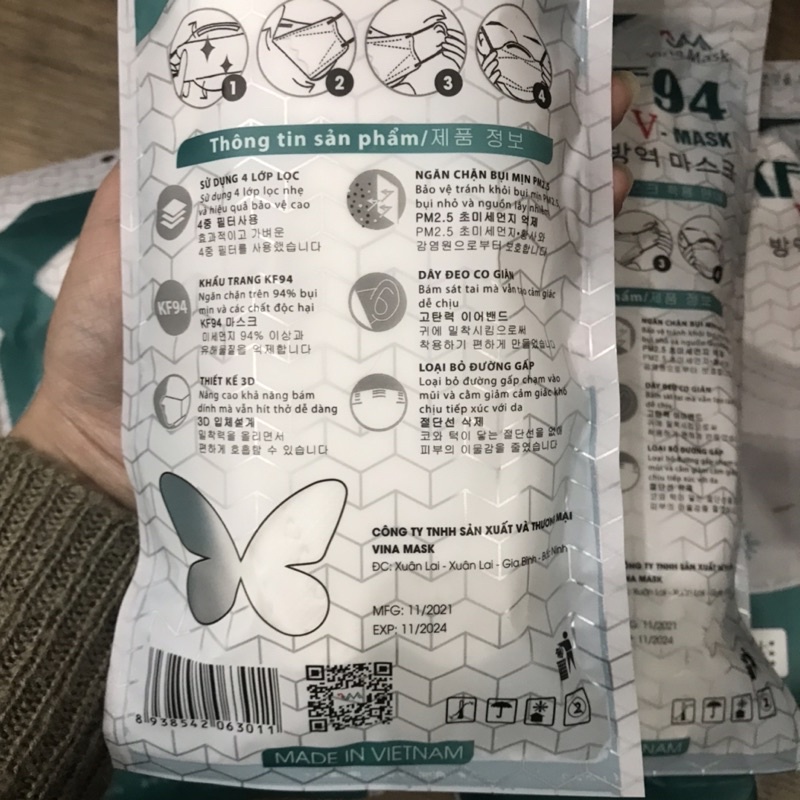Khẩu trang Kf94 của Vinamask 10 chiếc chắn bụi virus hiệu quả an toàn chắc chắn