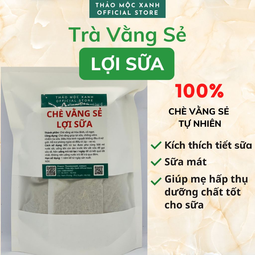 Trà VẰNG SẺ Lợi Sữa Cho Mẹ Sau Sinh, vừa Lợi Sữa Vừa Giảm Cân, - túi lọc tiện lợi - Thảo Mộc Xanh Official Store