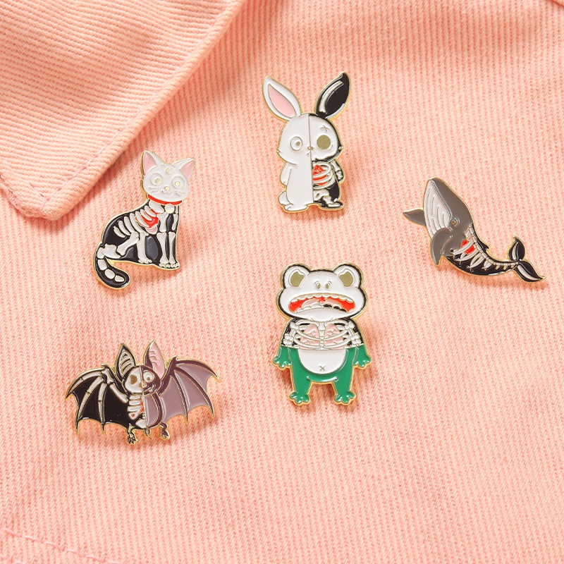Ghim Cài Áo Kim Loại 5 Kiểu Dáng Khác Nhau Hình Xương Động Vật Thỏ Dơi Mèo Cho Bạn Bè
