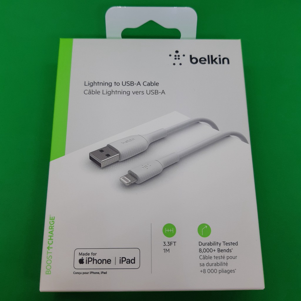 Cáp Sạc Nhanh IPHONE USB - Lightning BELKIN Chính Hãng Của Mỹ, Dài 1m, Màu Trắng, Độ Bền Cao, Bảo Hành 12 Tháng