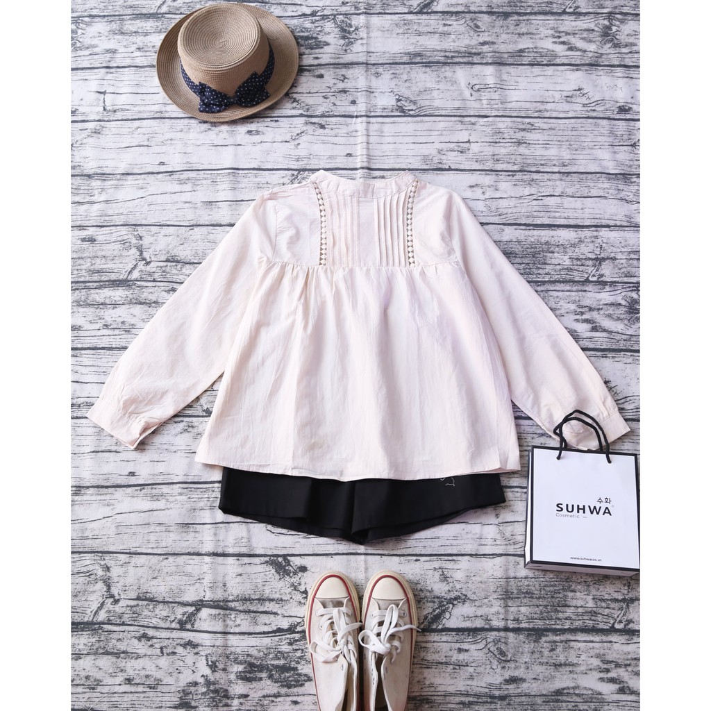 ÁO BABYDOLL TAY BỒNG PHỐI CỔ XẾP LY