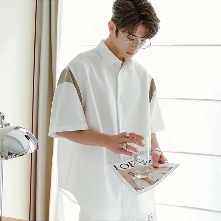 Áo Sơ Mi Tay Ngắn Dáng Rộng áo sơ mi flannel Họa Tiết Kẻ Sọc áo sơ mi trắng Thời Trang áo sơ mi nam Hàn Quốc Mới áo sơ mi nữ form rộng