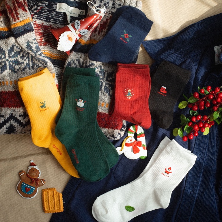 MINI CHRISTMAS - Tất vớ cao cổ nữ theme mùa lễ hội Noel, hình nhỏ dễ thương, thích hợp làm quà tặng, nhập khẩu Hàn Quốc