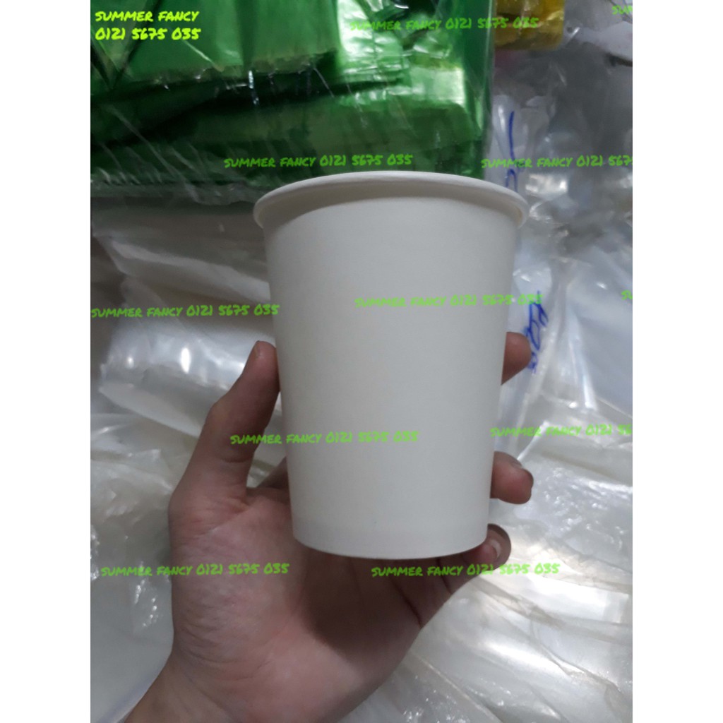 50 Cốc giấy 240ml trắng trơn đựng chanh nóng, ly 8oz nắp đen - Paper Cup Thu